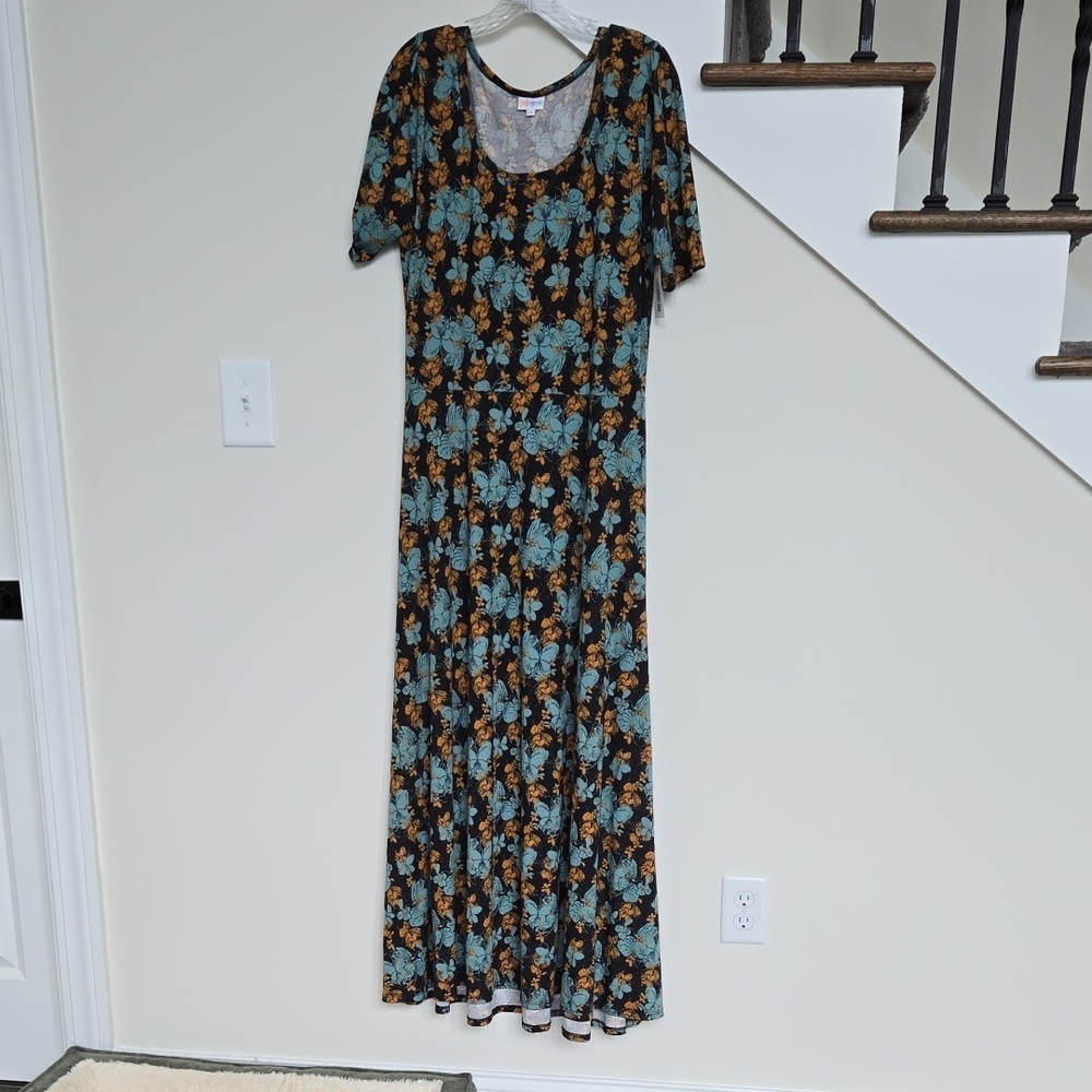 LuLaRoe Floral Maxi Dress - Black and Teal